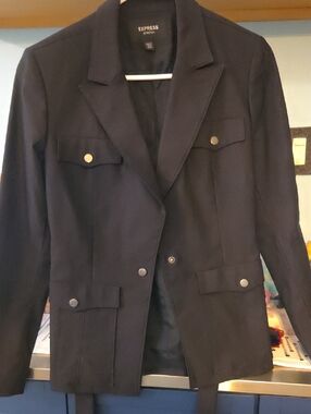 Express Black Military-Style Jacket with Snap Pockets